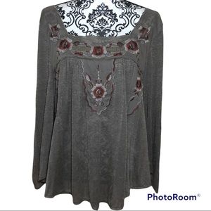 Free People Square Neck Floral Embroidered Boho Blouse